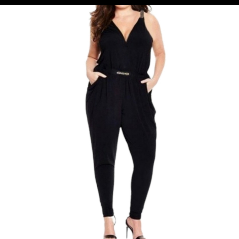 Torrid Black Sleeveless Jumpsuit with Gold Hardware Details Size 0 (12)